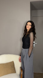 Gracie noir - Body maille transparente