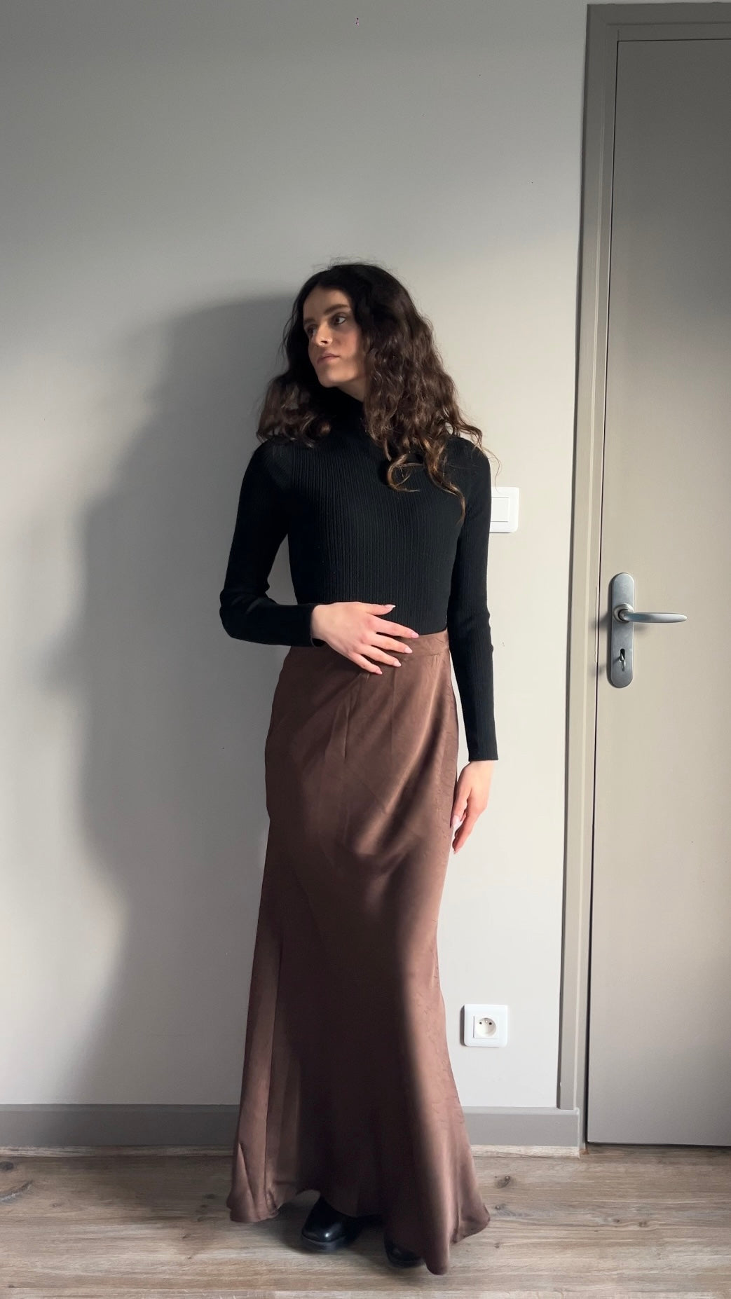 Caro chocolat - Jupe longue en satin