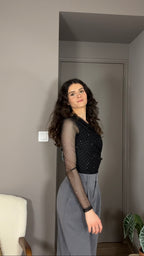 Gracie noir - Body maille transparente
