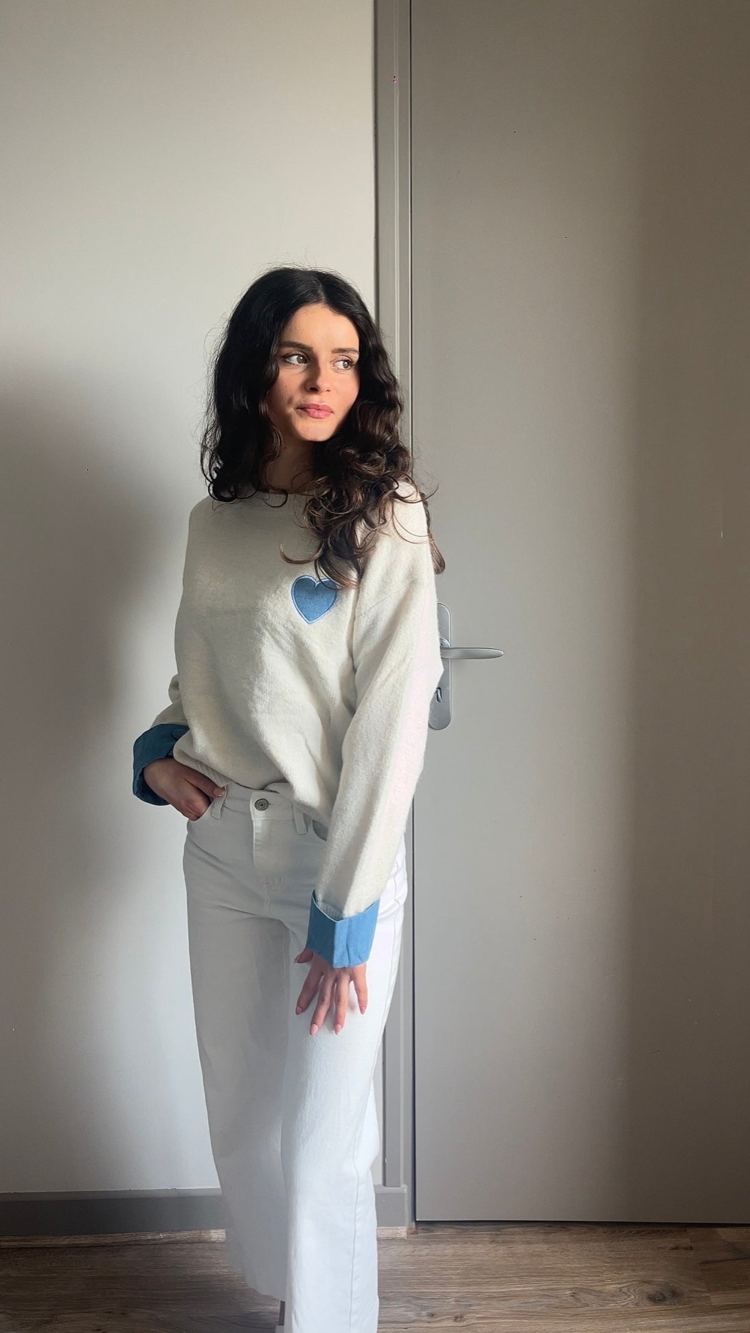 Charly beige - Pull brodé