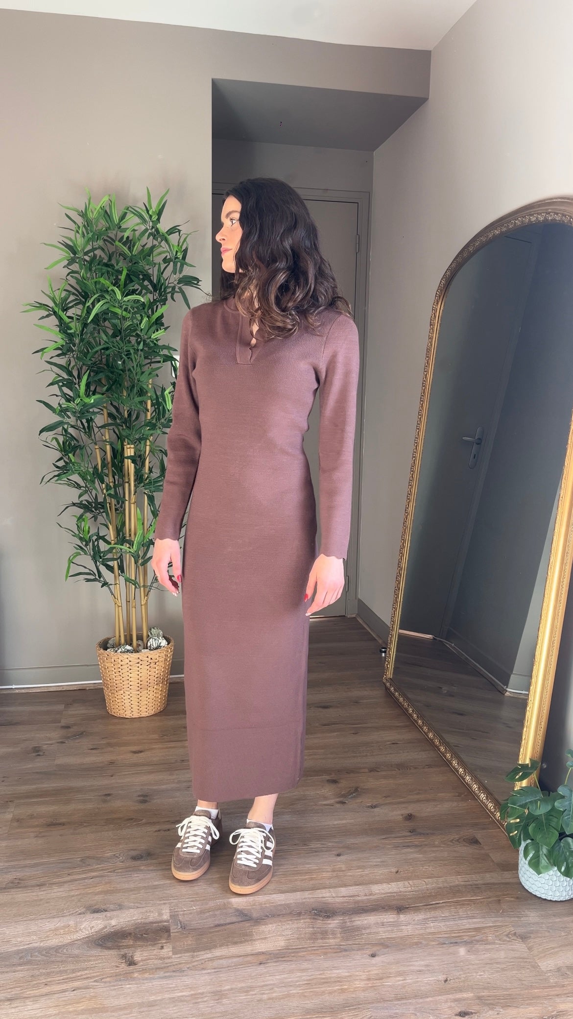 Julieta marron - Robe à encolure