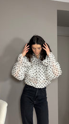 Emy blanche - Chemise à pois avec volants