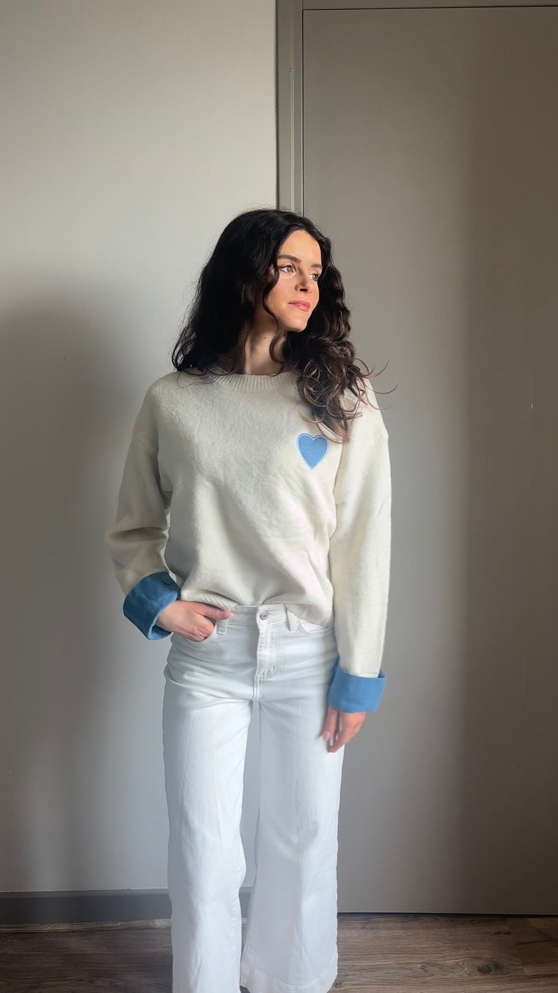 Charly beige - Pull brodé