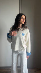 Charly beige - Pull brodé