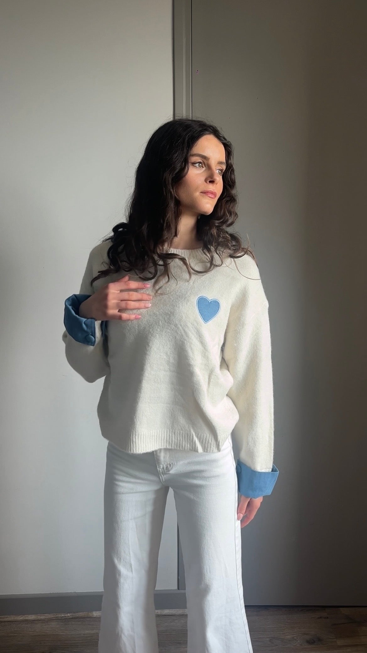 Charly beige - Pull brodé